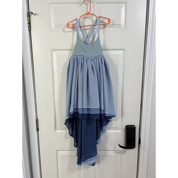Pleaides Girls Size 6 Blue Chiffon High Low Dress